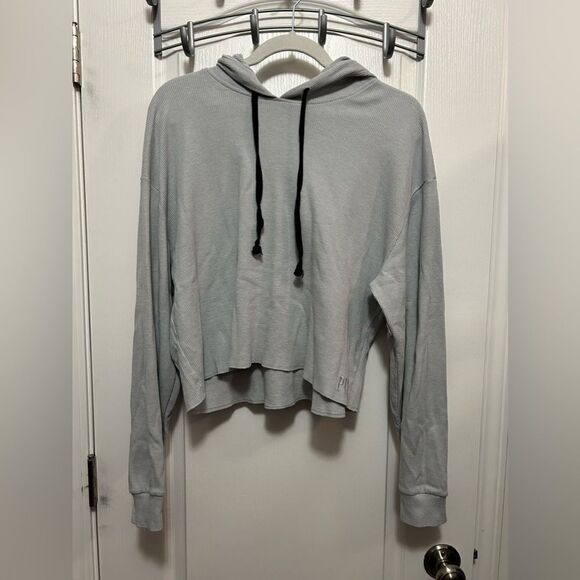 Victoria’s Secret PINK Waffle Hoodie women’s L gray boxy cropped top athleisure - Picture 1 of 15